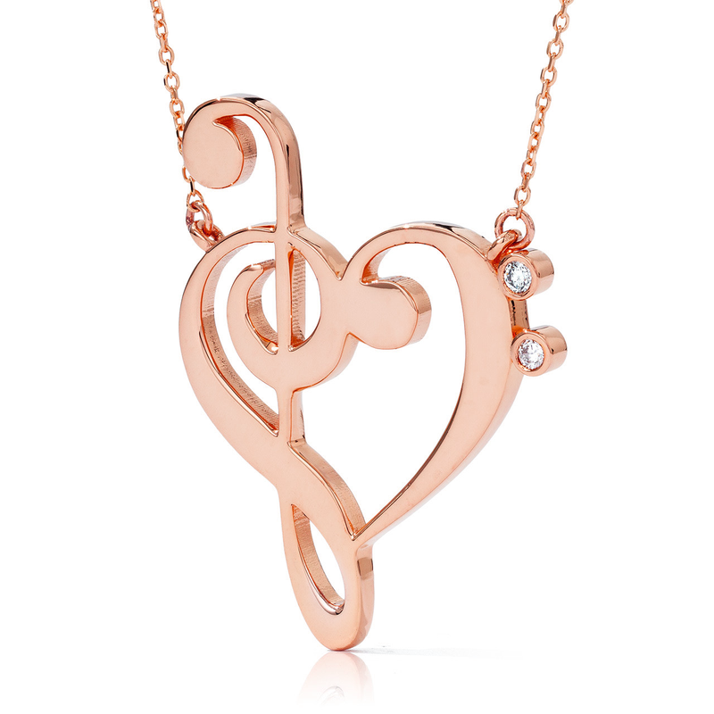 14k Gold Treble Clef Heart Music Lover Necklace
