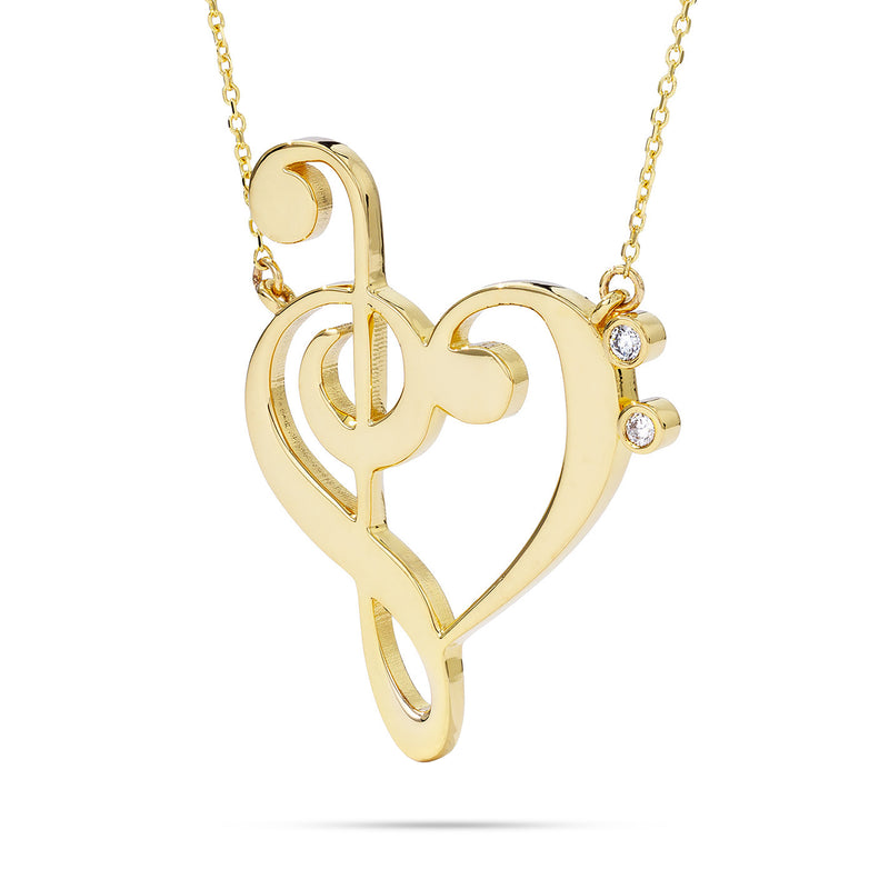 14k Gold Treble Clef Heart Music Lover Necklace