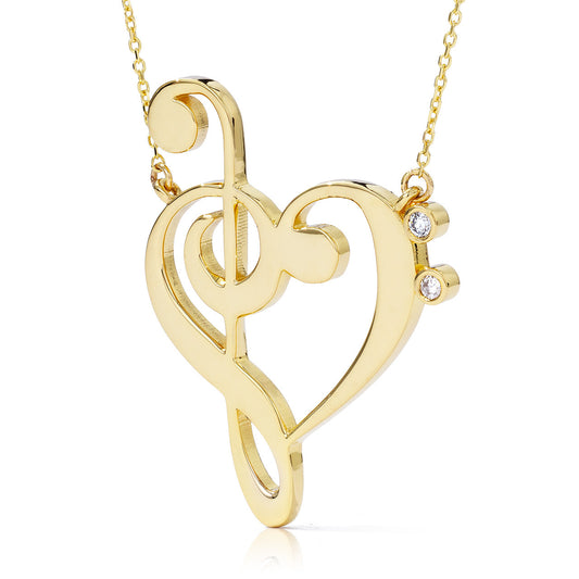 14k Gold Treble Clef Heart Music Lover Necklace