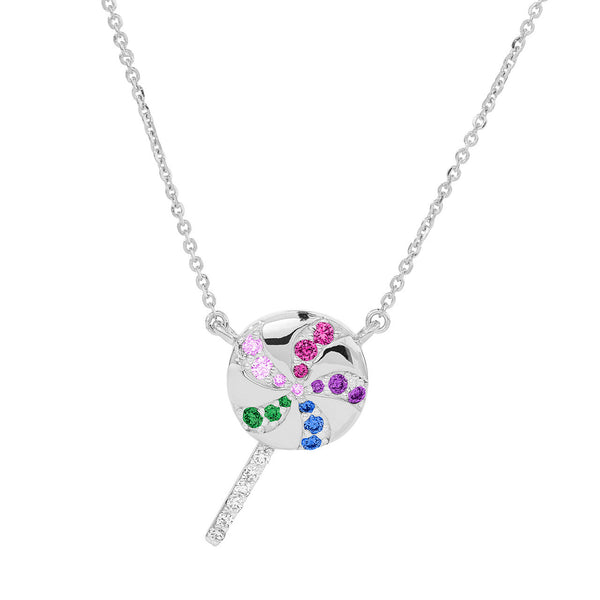 14kt White Gold Rainbow Lollipop Necklace