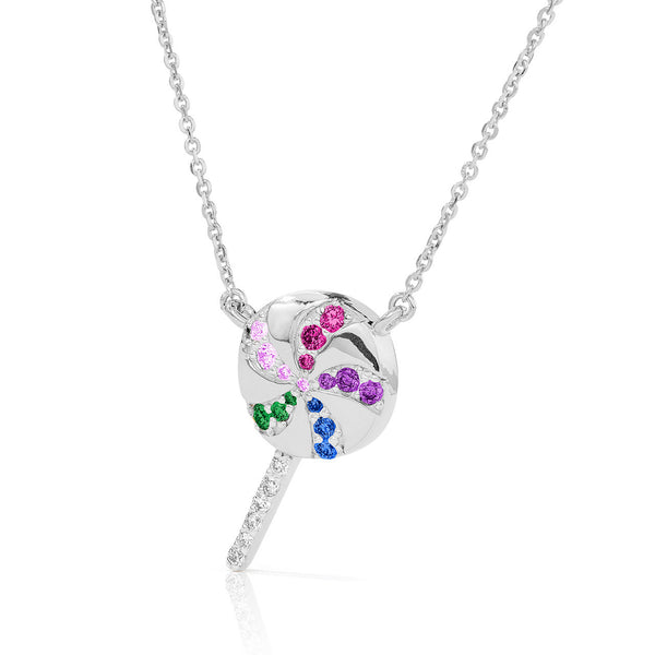 14kt White Gold Rainbow Lollipop Necklace