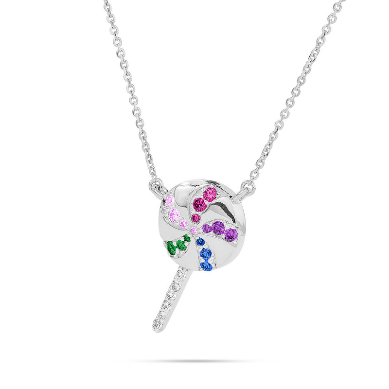 14kt White Gold Rainbow Lollipop Necklace