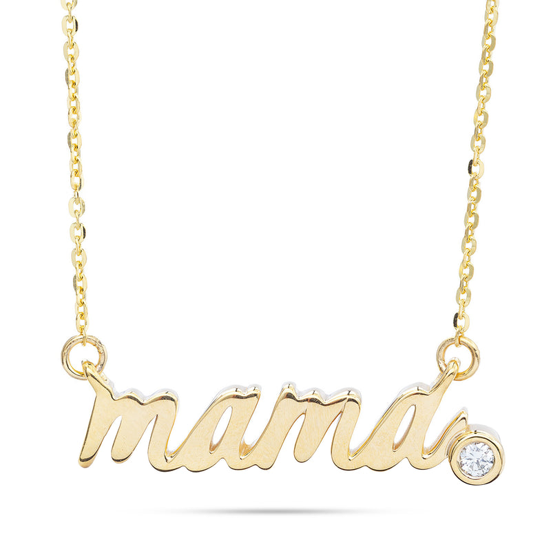 14k Yellow Gold 0.04ct Diamond Mama Statement Necklace