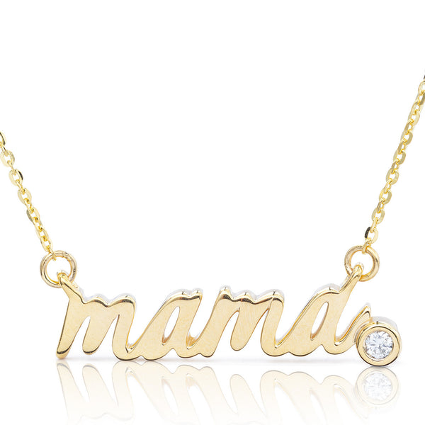 14k Yellow Gold 0.04ct Diamond Mama Statement Necklace