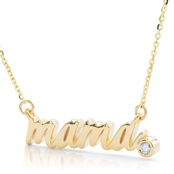 14k Yellow Gold 0.04ct Diamond Mama Statement Necklace