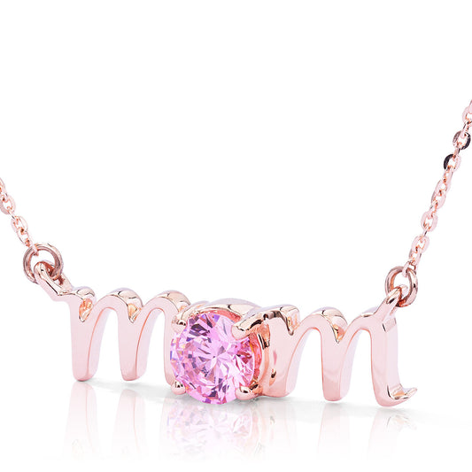 14k Gold Lowercase Mom Birthstone Statement Necklace