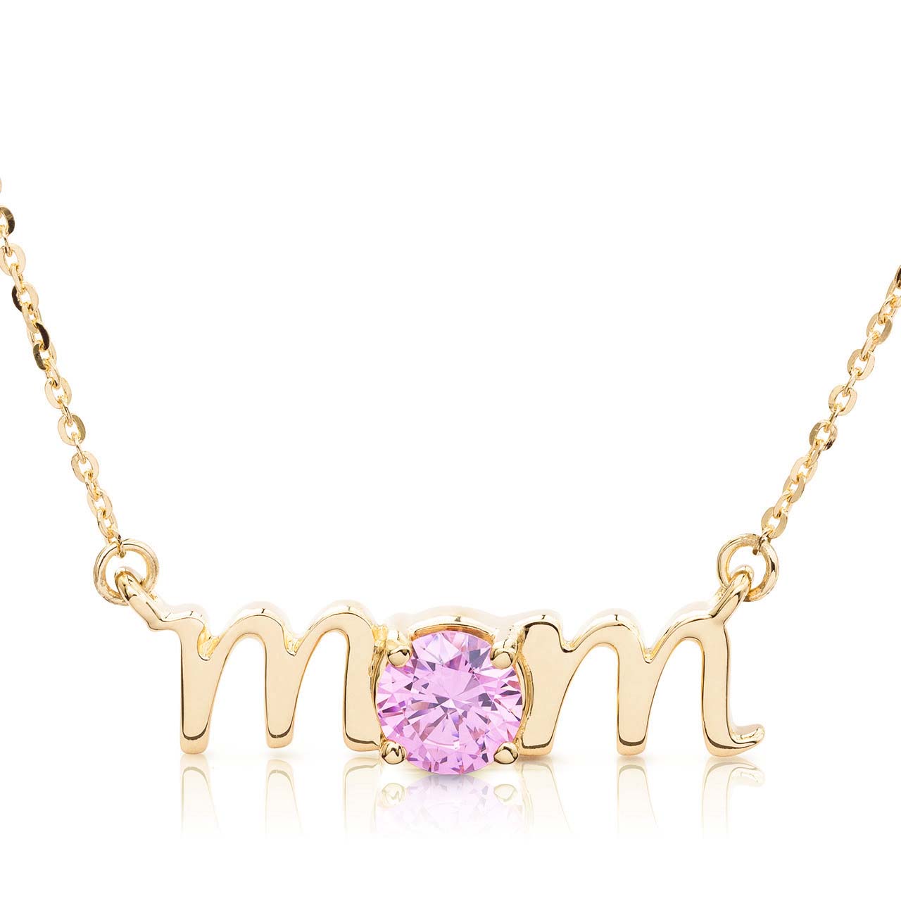 14k Gold Lowercase Mom Birthstone Statement Necklace