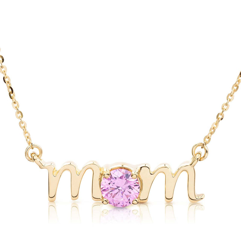 14k Gold Lowercase Mom Birthstone Statement Necklace