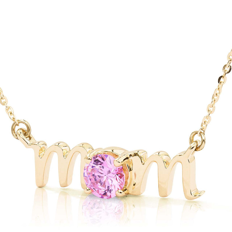 14k Gold Lowercase Mom Birthstone Statement Necklace
