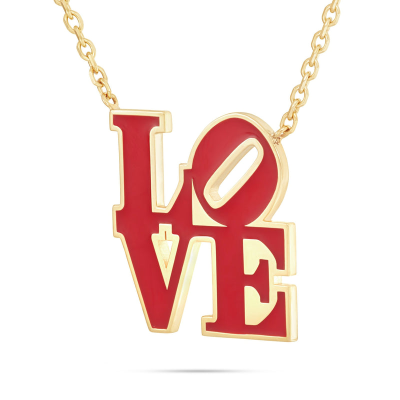 14K Yellow Gold Philadelphia LOVE Red Enamel Necklace