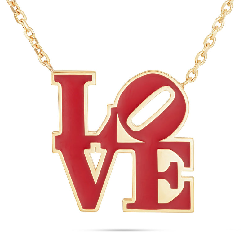 14K Yellow Gold Philadelphia LOVE Red Enamel Necklace