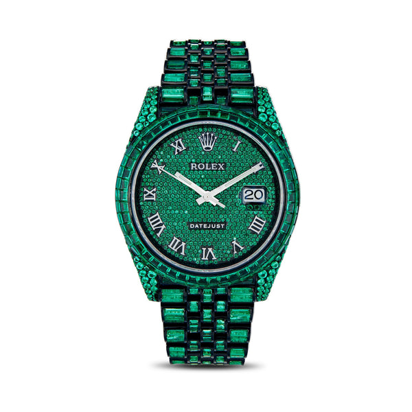 Rolex DateJust 41mm with Green Emeralds and Black Rhodium