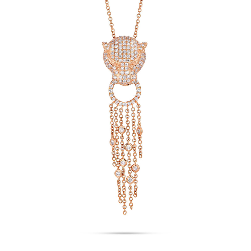 18K Rose Gold 1.49ct Diamond Jaguar Tassel Necklace