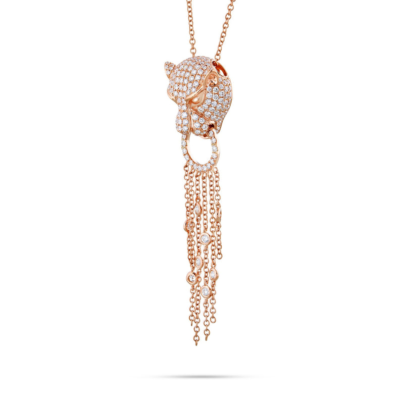 18K Rose Gold 1.49ct Diamond Jaguar Tassel Necklace
