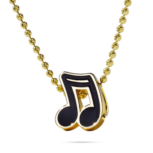 14k Yellow Gold Enamel Sixteenth Note Music Pendant