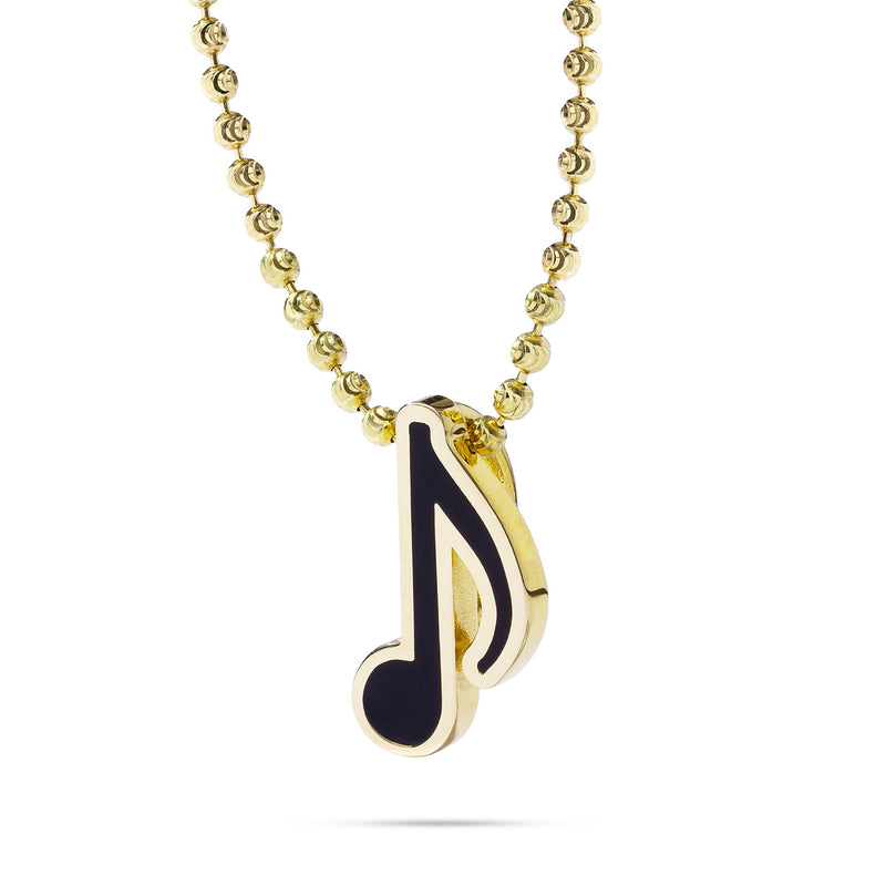 14k Yellow Gold Enamel Eighth Note Music Pendant