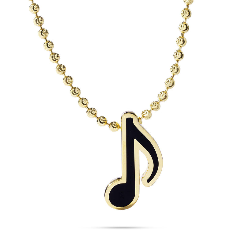 14k Yellow Gold Enamel Eighth Note Music Pendant