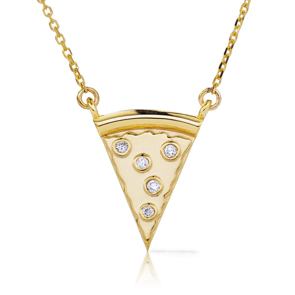 14k Gold 0.07ct Pizza Slice Necklace