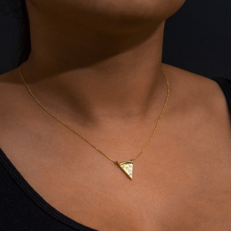 14k Gold 0.07ct Pizza Slice Necklace