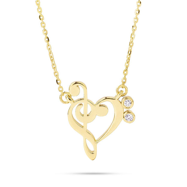 14k Gold Small Treble Clef Heart Music Lover Necklace