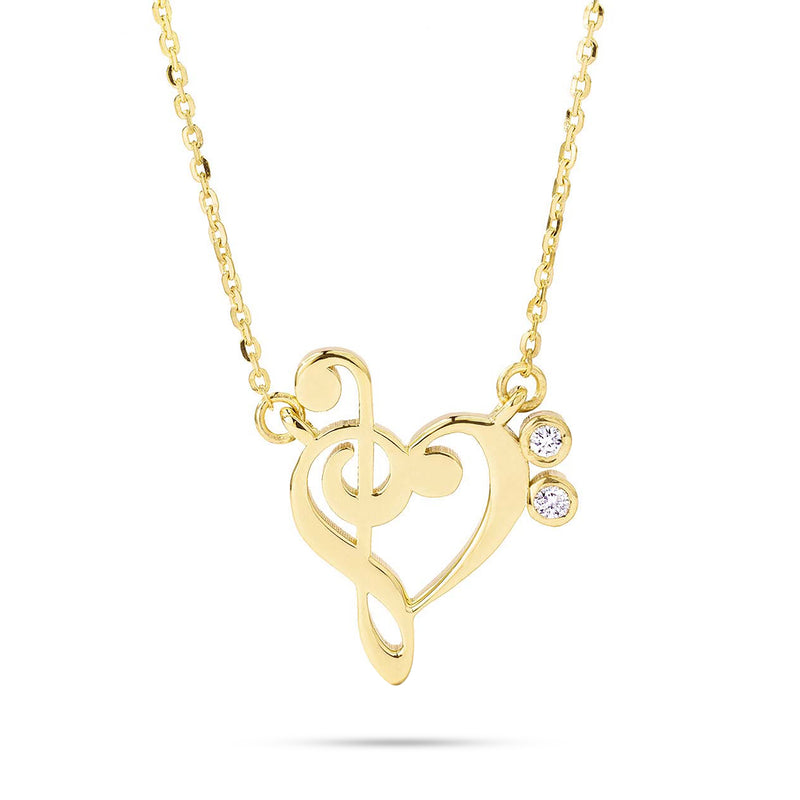 14k Gold Small Treble Clef Heart Music Lover Necklace
