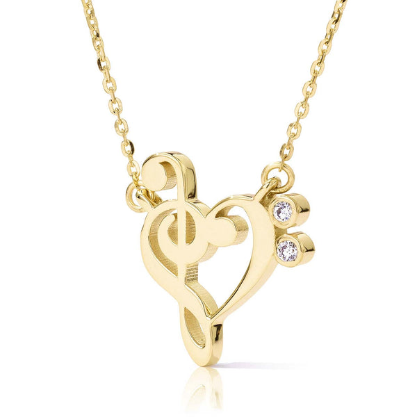 14k Gold Small Treble Clef Heart Music Lover Necklace