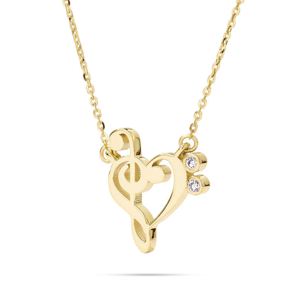 14k Gold Small Treble Clef Heart Music Lover Necklace