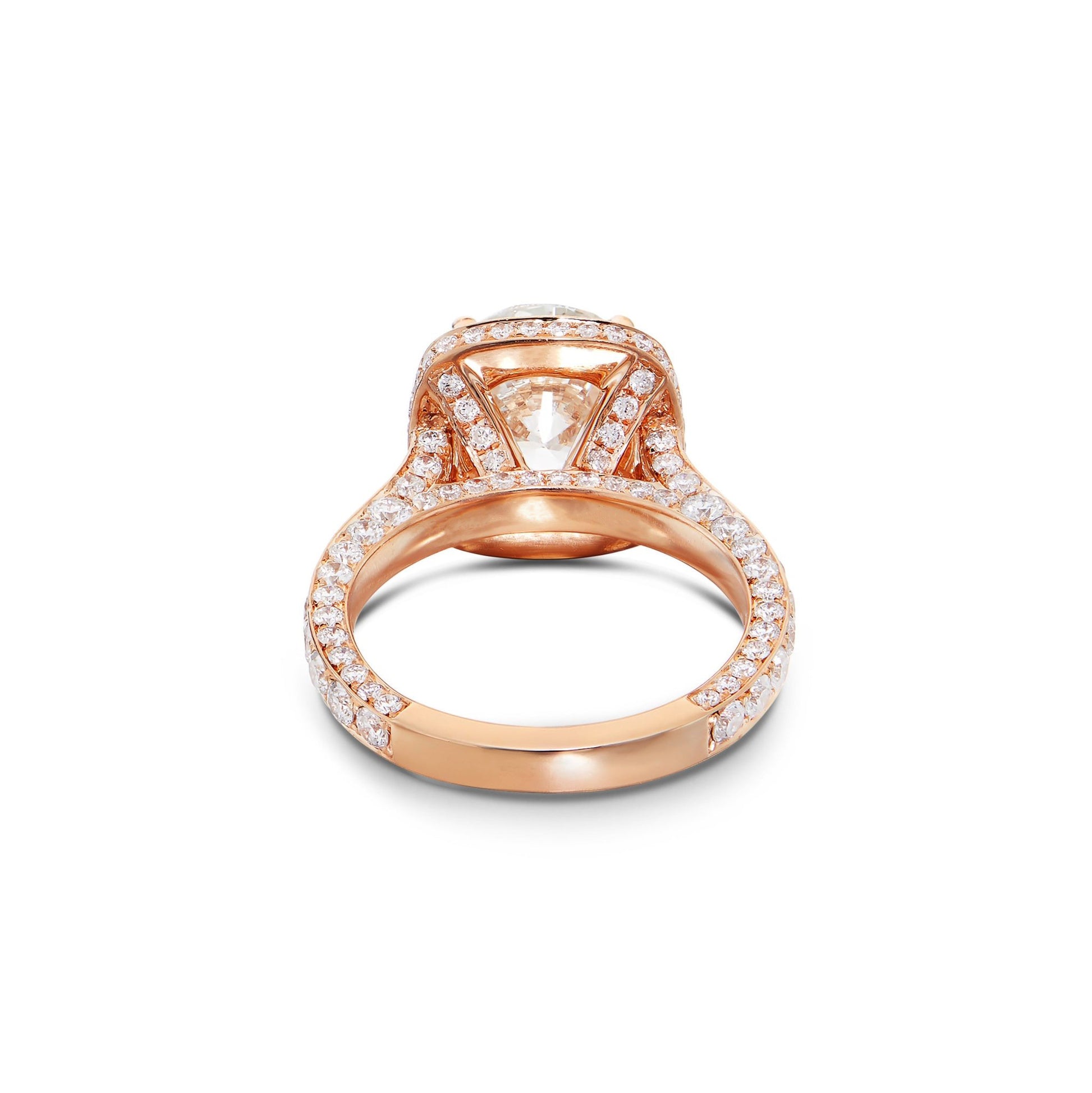 Custom 18K Rose Gold 4.6ct Square Halo Round Diamond Ring