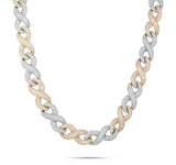 10K Two-tone Prong set Diamond Infinity Cuban Chain, 14.5 mm