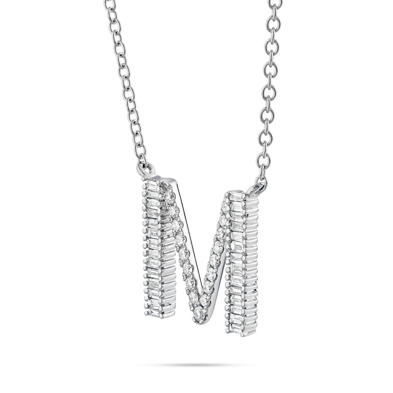 18K White Gold 0.33ct Baguette Diamond Initial Necklace