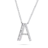 18K White Gold 0.33ct Baguette Diamond Initial Necklace