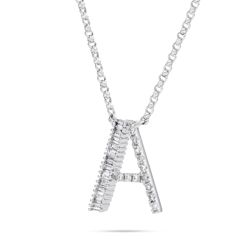 18K White Gold 0.33ct Baguette Diamond Initial Necklace