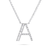 18K White Gold 0.33ct Baguette Diamond Initial Necklace