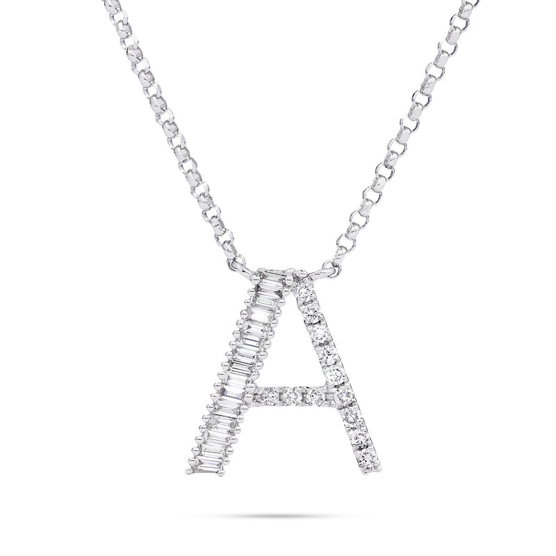 18K White Gold 0.33ct Baguette Diamond Initial Necklace