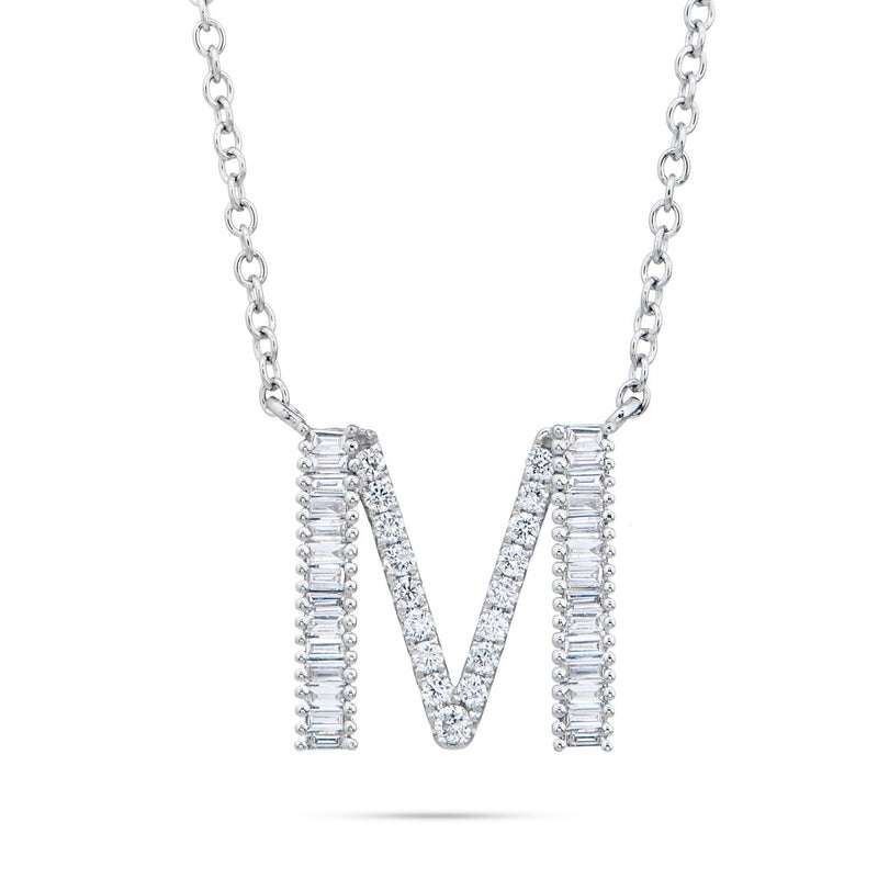 18K White Gold 0.33ct Baguette Diamond Initial Necklace
