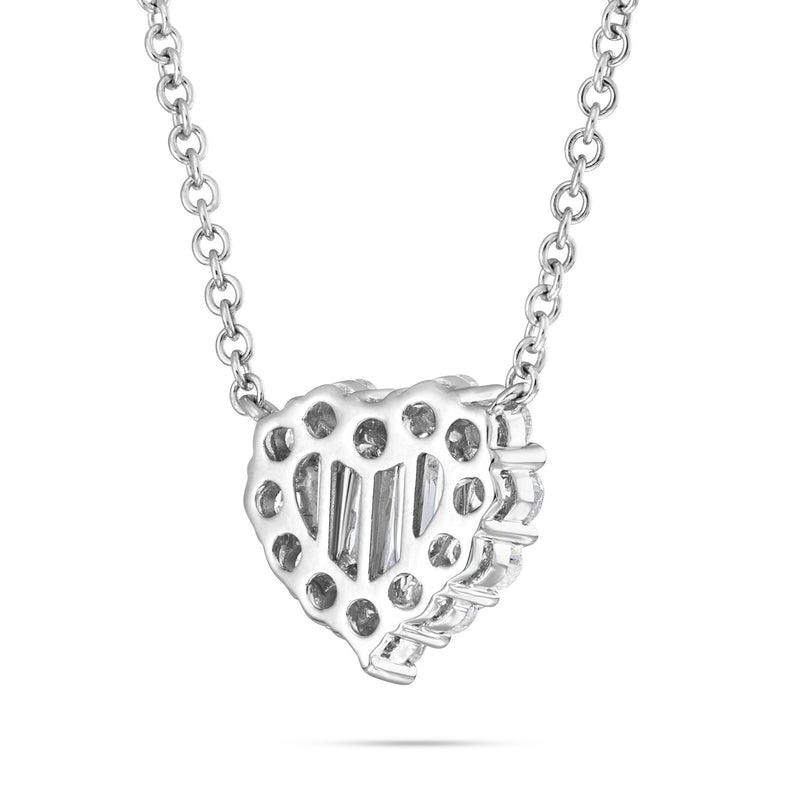 18K White Gold 0.92ct Baguette Diamond Heart Cluster Necklace
