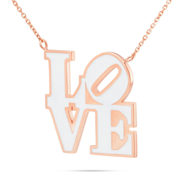 14K Rose Gold Philadelphia LOVE White Enamel Necklace