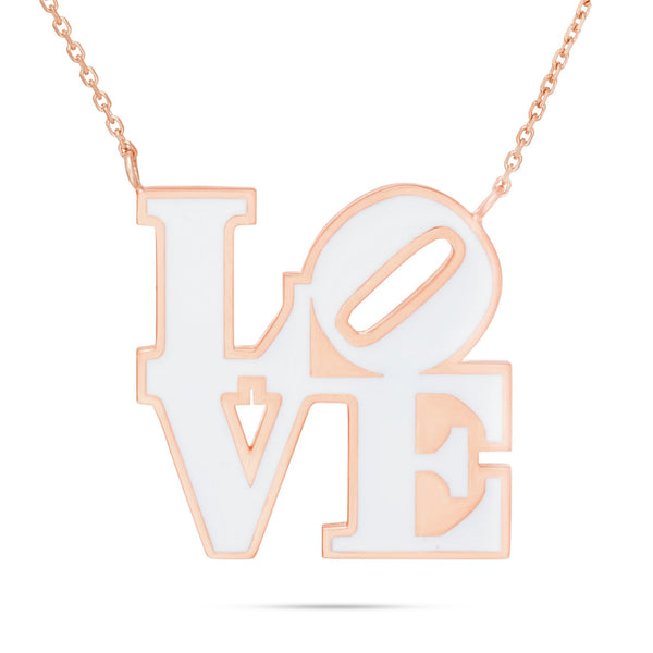 14K Rose Gold Philadelphia LOVE White Enamel Necklace