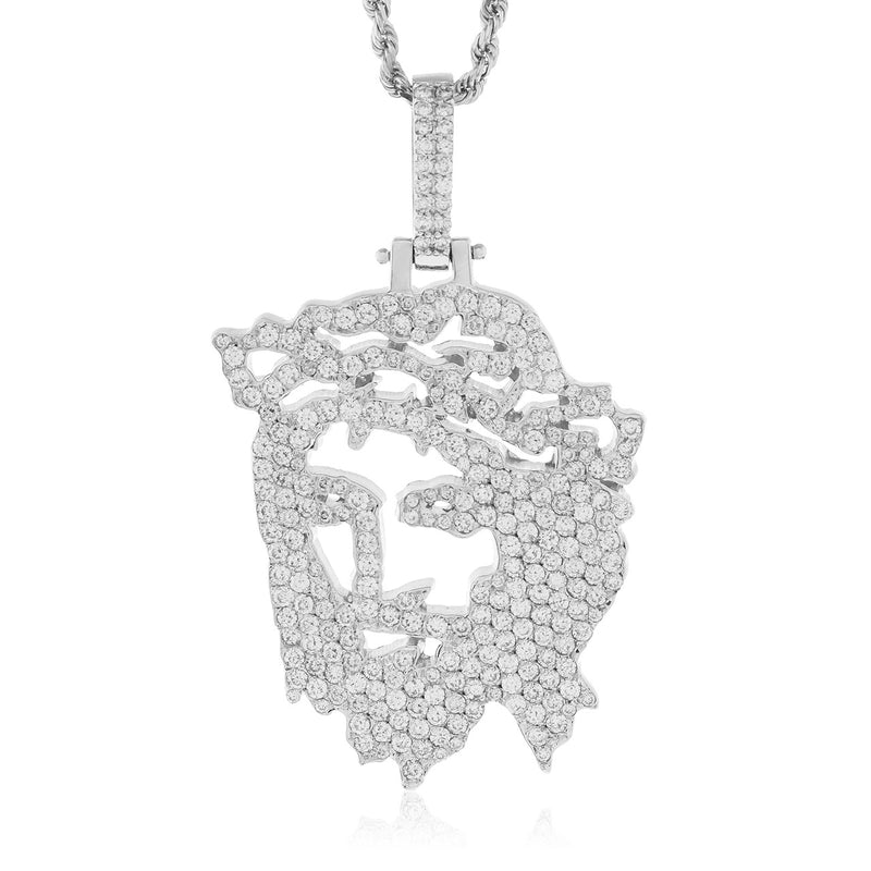 14k White Gold 1.51ct Stencil Jesus Head Pendant