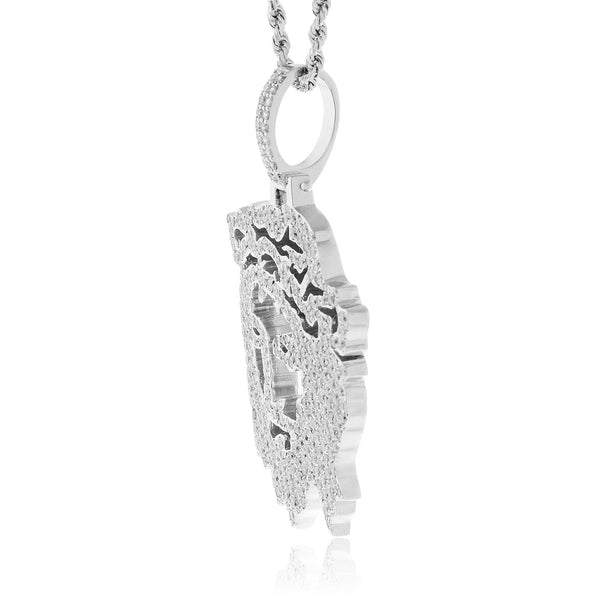 14k White Gold 1.51ct Stencil Jesus Head Pendant