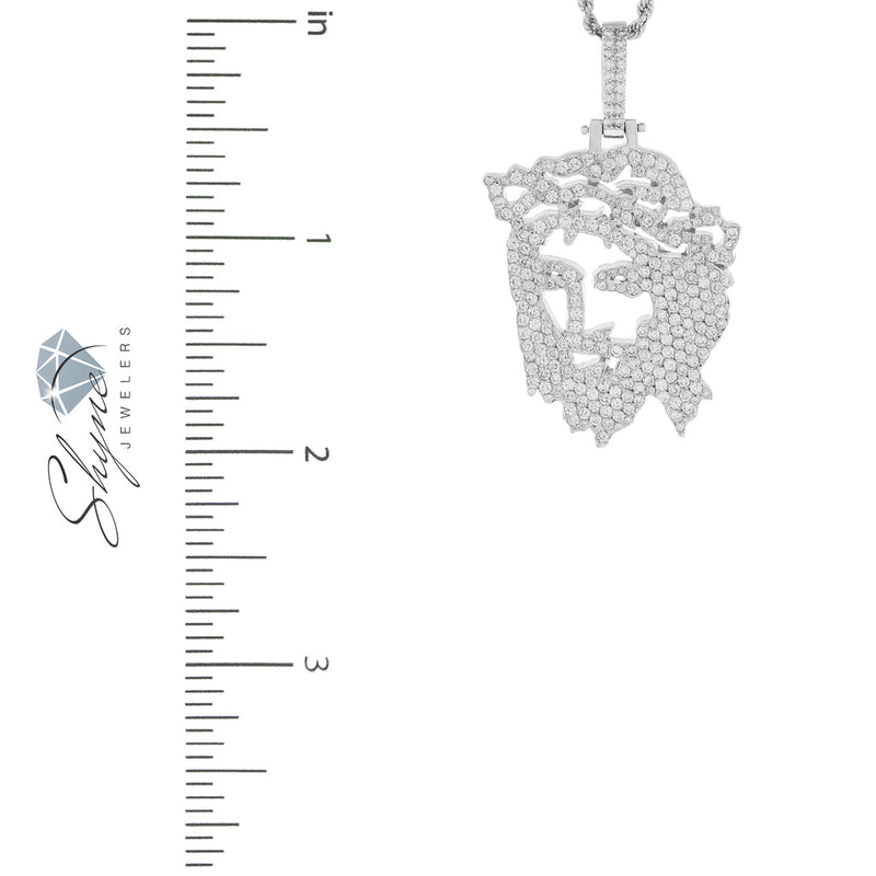14k White Gold 1.51ct Stencil Jesus Head Pendant