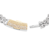 10K Gold Two Tone 4.20ct Diamond Cuban Chain with Colored Heart Motifs