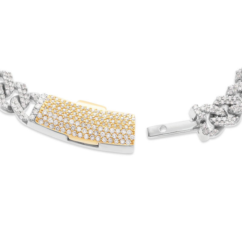 10K Gold Two Tone 4.20ct Diamond Cuban Chain with Colored Heart Motifs