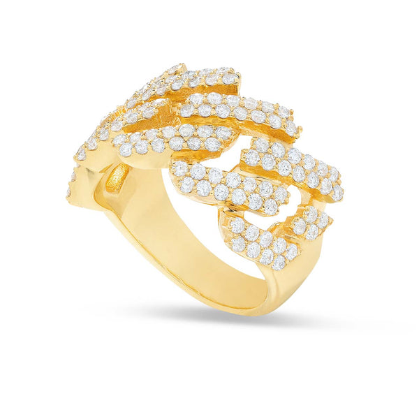 10K Half Diamond Cuban Ring - Shyne Jewelers Yellow Gold Shyne Jewelers