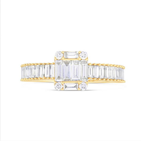 18K Gold 1.07ct Baguette Diamond Cluster Square Engagement Ring