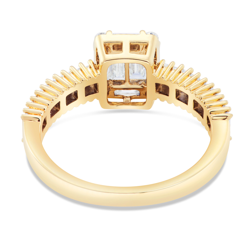 18K Gold 1.07ct Baguette Diamond Cluster Square Engagement Ring