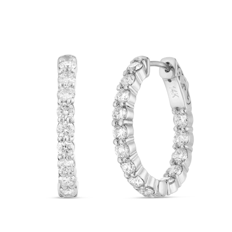14K Gold 2.34ct Diamond Inside-out Hoop Earrings, 1"