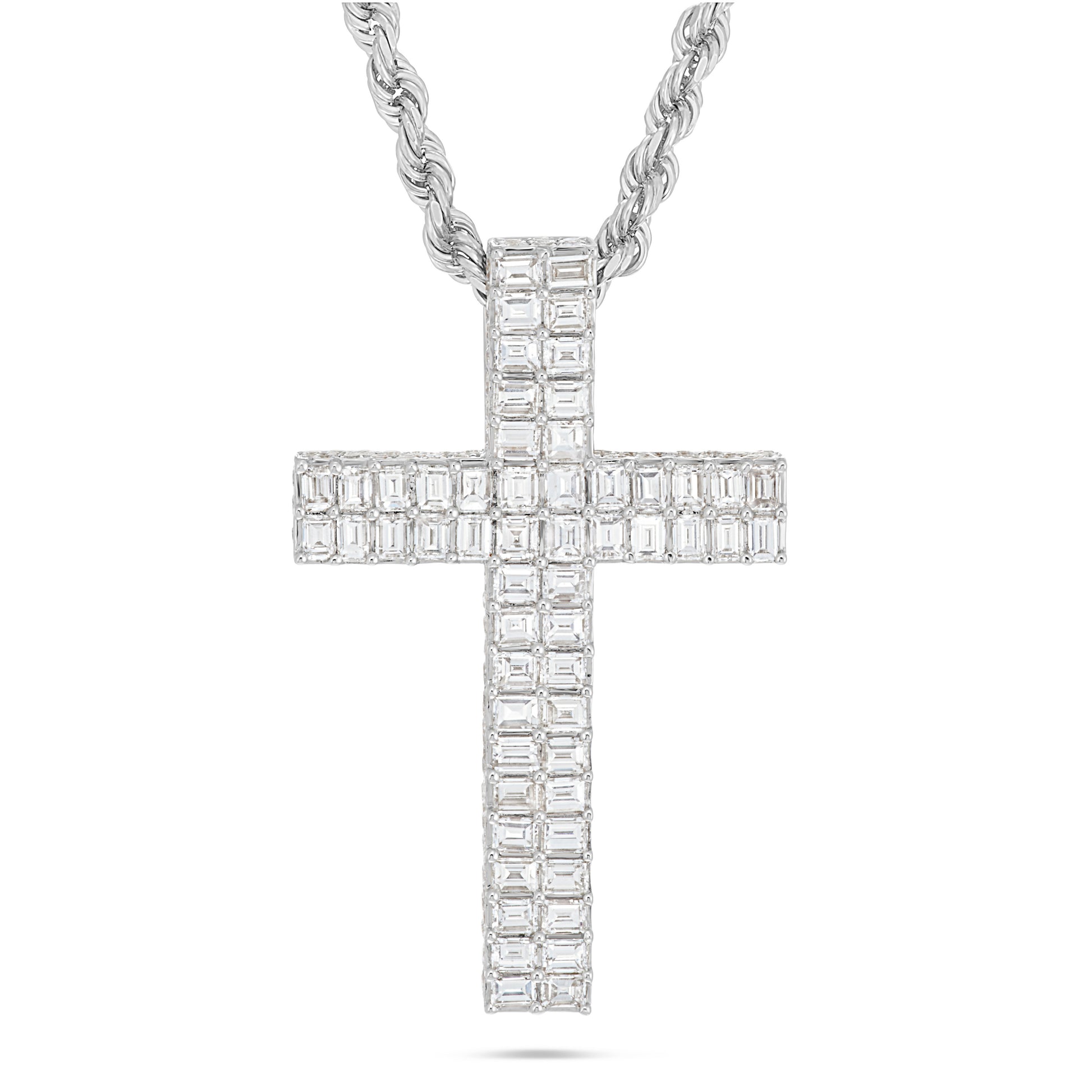 14K Gold 5.83ct Emerald Diamond Cross Pendant