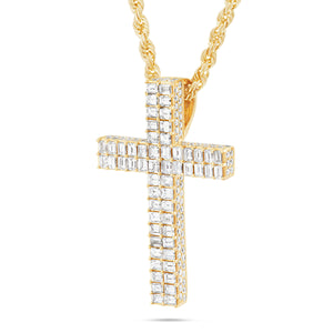 14K Gold 5.83ct Emerald Diamond Cross Pendant