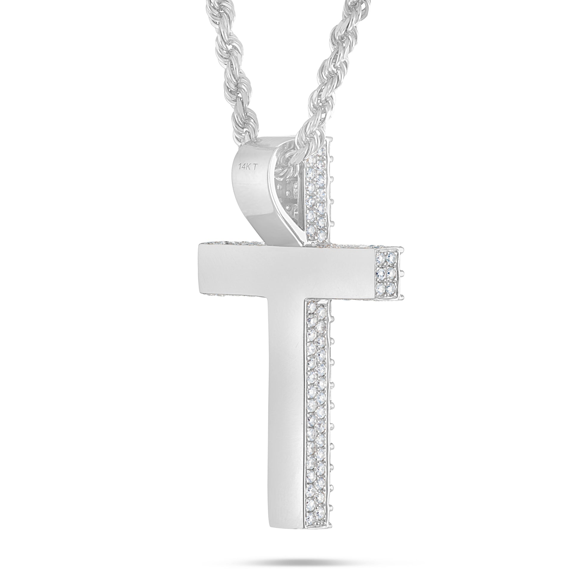 14K Gold 5.83ct Emerald Diamond Cross Pendant